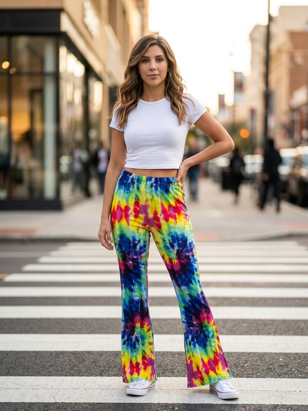 PrettyLittleThing Bellbottom Pants W/Multicolored Tie-Dye Pattern 12 NWT